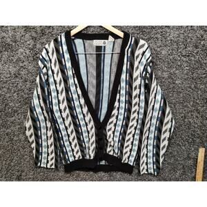 VTG Genuine Fashion Cardigan Sweater Adult‎ Medium Striped Deep Plunge V Neck